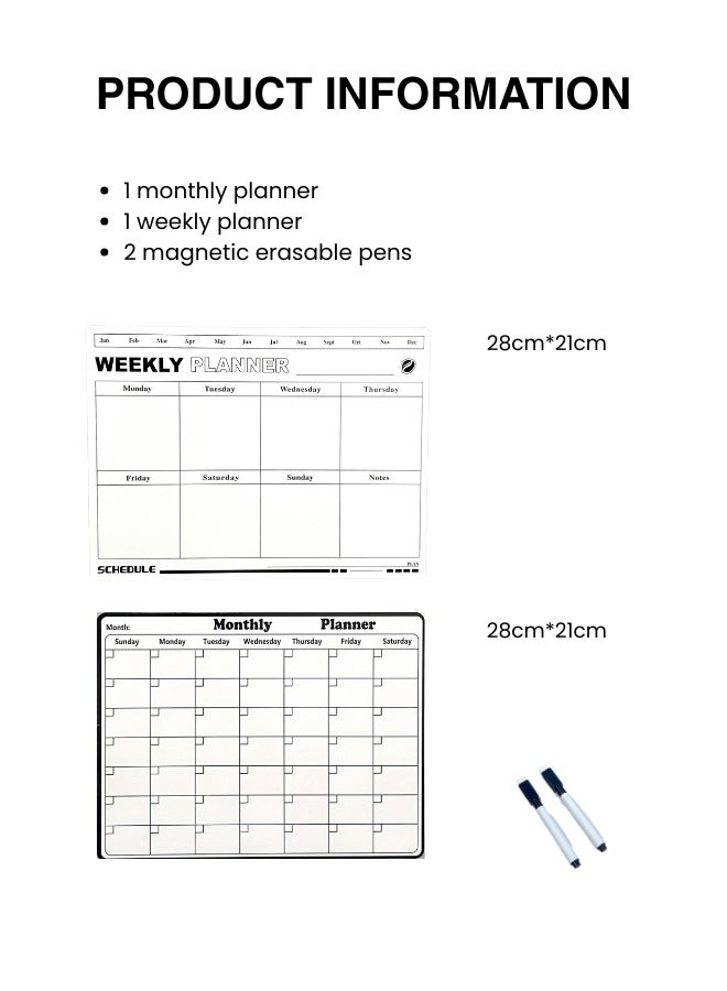 مجموعة مخططات قابلة للمسح بالطاقة المغناطيسية - تقويم شهري/أسبوعي، قائمة المهام، تذكيرات، رسومات تزيين، مغناطيس ثلاجة قابل لإعادة الاستخدام للاستخدام في المنزل/المطبخ، لوحة الرسائل، دفتر الملاحظات، مع قلمين قابلين للمسح - Image 3